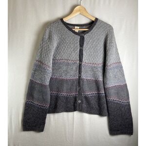 J.Jill Women's L Hand Knit Gray Ombre Button Front Textured Cardigan Sweater